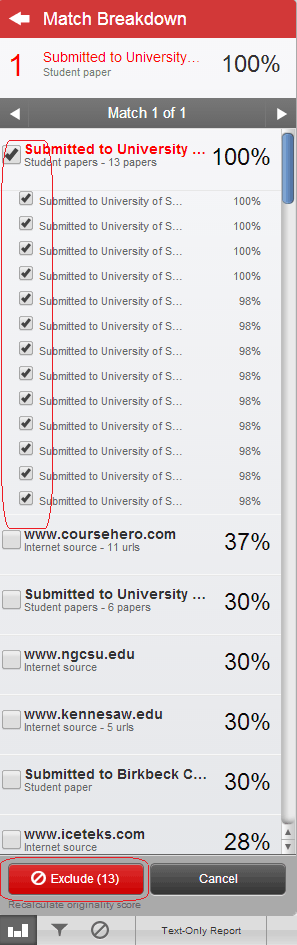 select sources to exclude