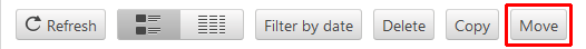 Top menu bar items of: Refresh. Filter by date. Delete. Copy. Move.