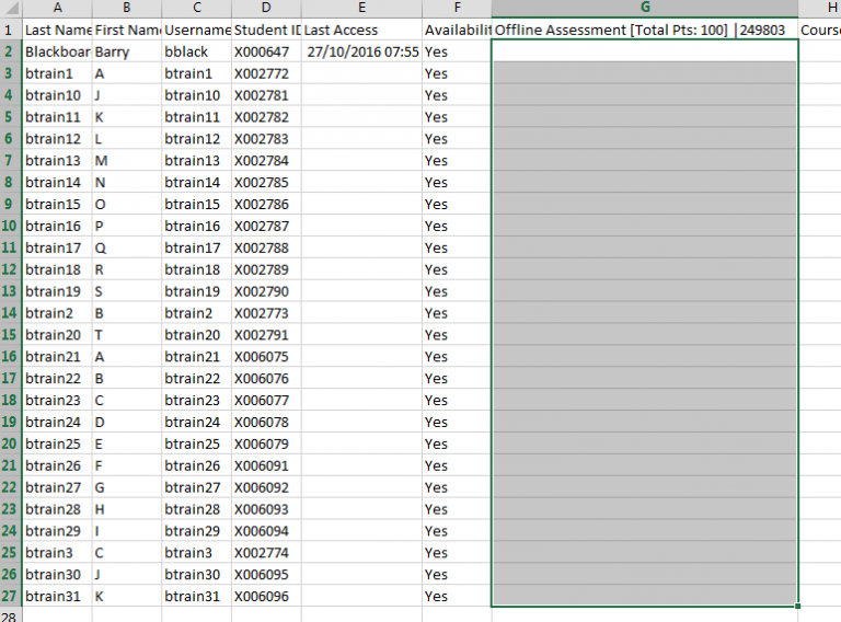 Uploading Marks To The Blackboard Grade Centre Using Microsoft Excel Elearning Support And 1833