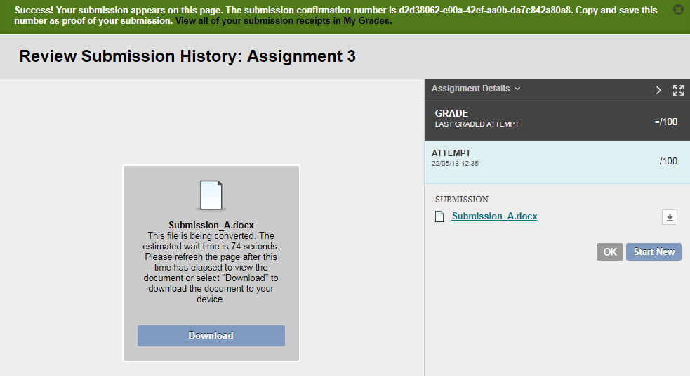 blackboard submission from previewed assignment is not saved