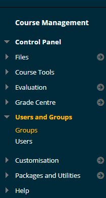 A Blackboard courses 'Course Management' menu items.