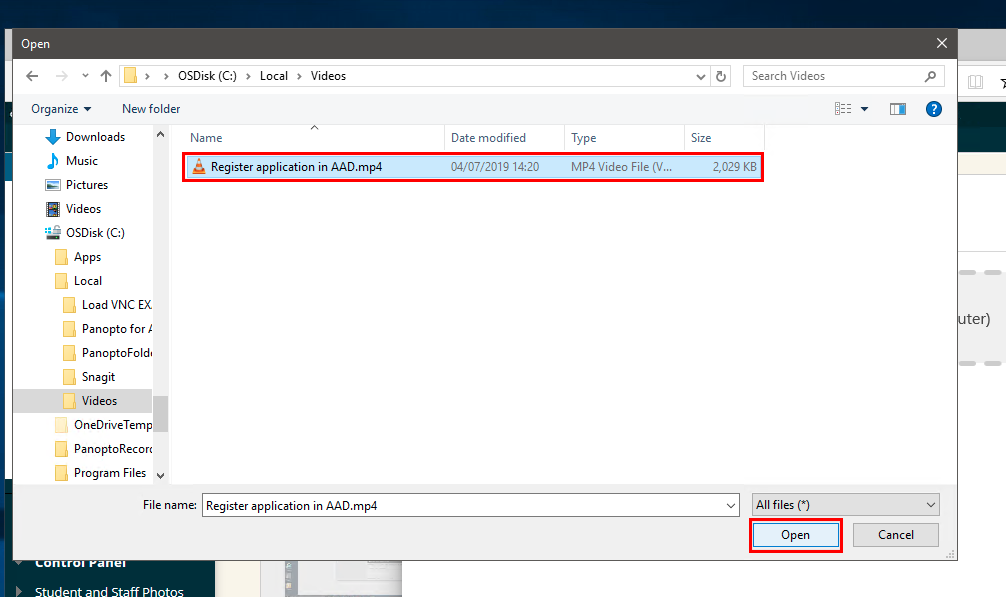 A Windows file explorer window is showing a selected media file. To the bottom right is the option to 'Open' the file.