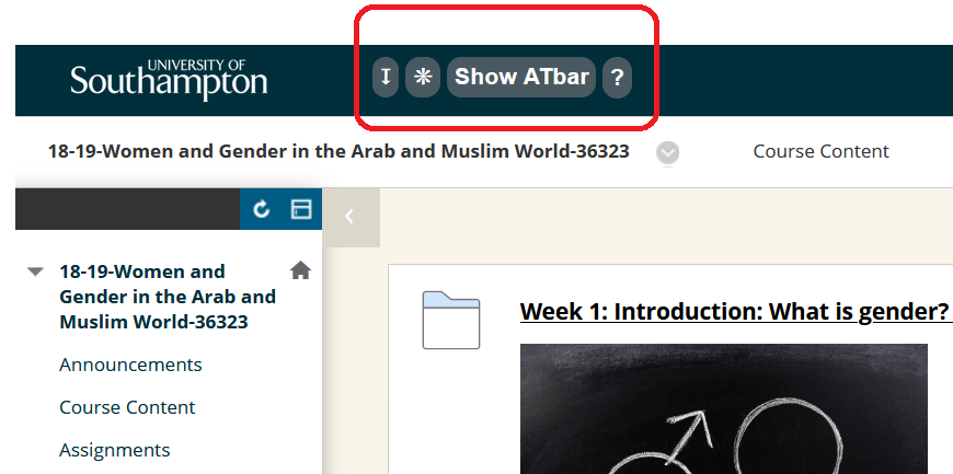 Location of the ATbar in Blackboard