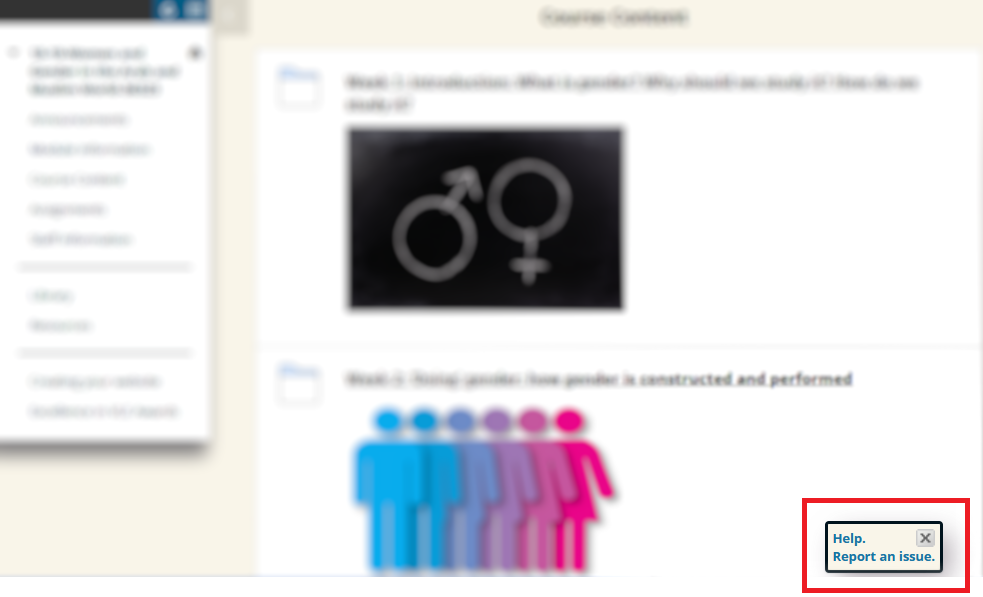 A floating box appears within courses to help students.