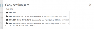 Panopto search box with BIOL1001 typed and four results, 1 is BIOL1001 3 are the year folders for 18 19 and 20