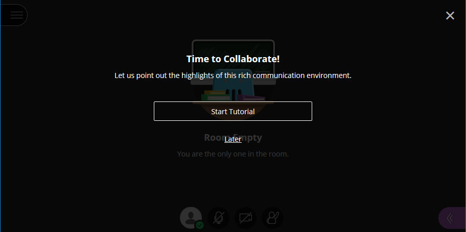 A Collaborate session interface showing an option to start a tutorial.