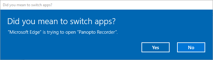 A Windows message box asking permission to switch apps.