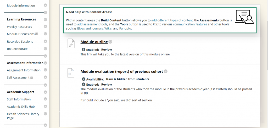 Example module information area