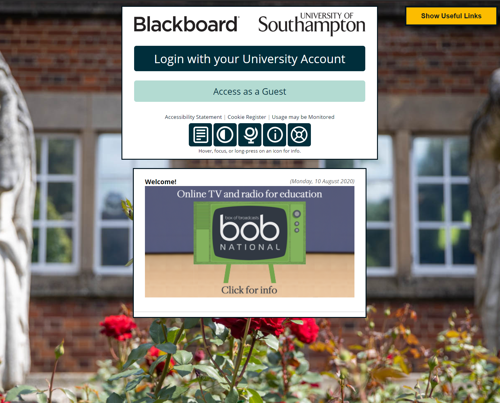 A web browser showing the Blackboard login page.