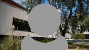 A grey person icon showing just head and shoulders with a building and tree background.