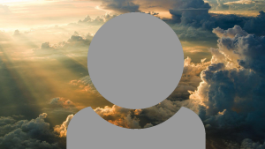 A grey person icon showing just head and shoulders with a cloudy sky background.