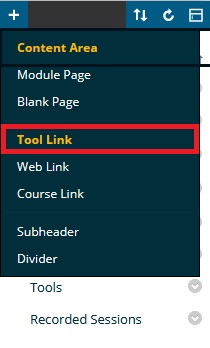 Tool bar drop down menu with "Tool Link" highlighted