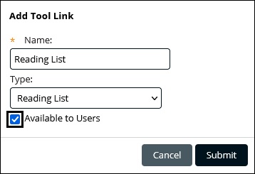 Tool Link insert page with example of reading list