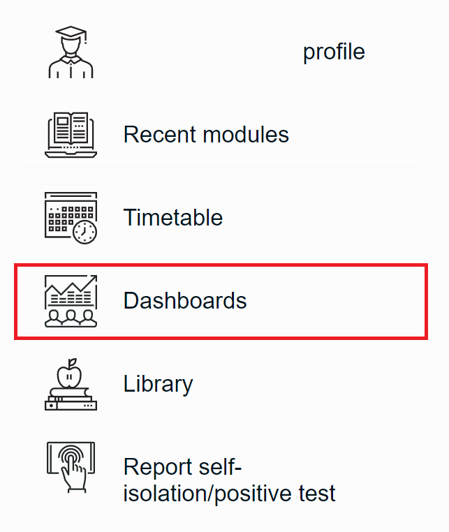 Dashboards Icon highlighted on Blackboard homepage